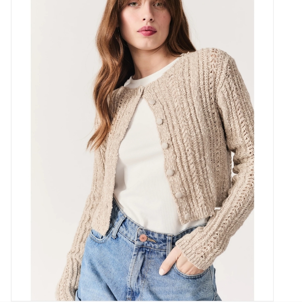 NWT Deluc Beige Knit Cardigan